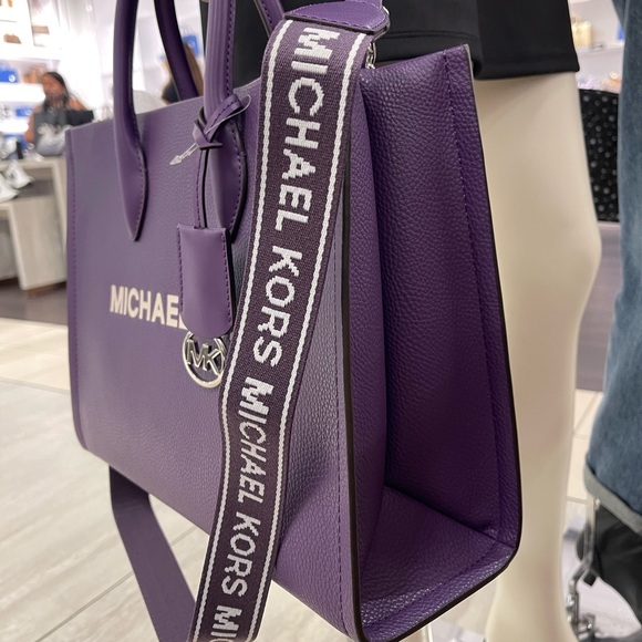 MICHAEL KORS Mirella Medium Pebbled Leather Tote BagDark Purple NWT